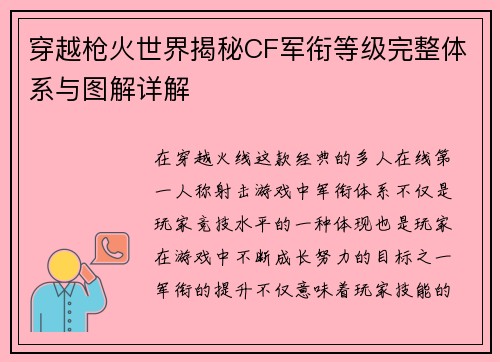 穿越枪火世界揭秘CF军衔等级完整体系与图解详解